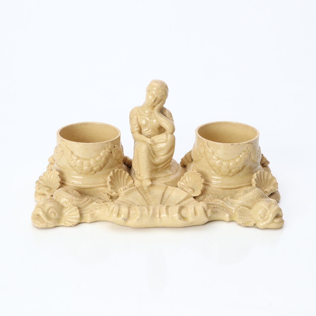 INKSTAND, HÖGANÄS. Glazed ceramic. 19th century.