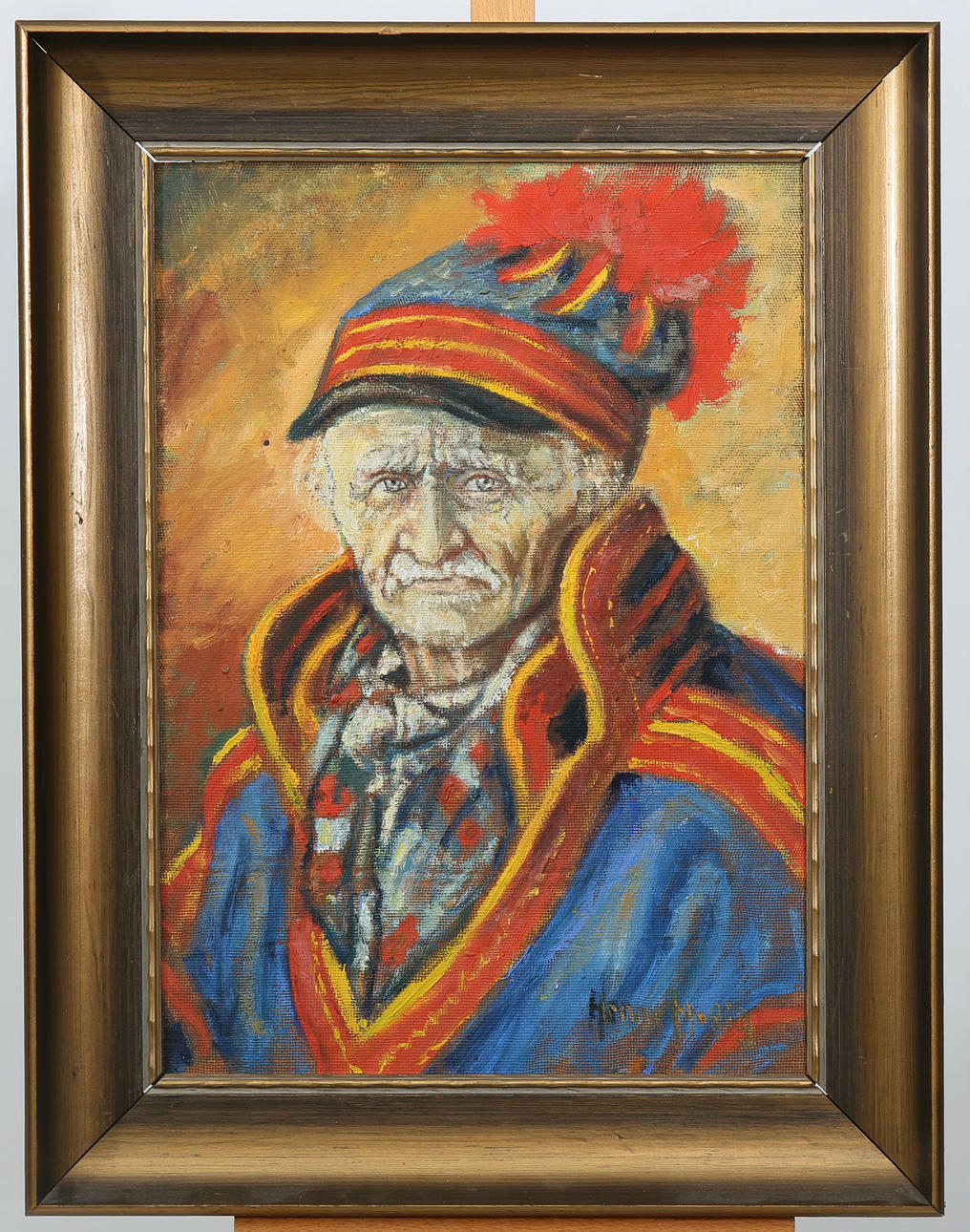 HENNY MODIG FÖRARE. Olja på pannå, Författaren Johan Turii, Kiruna, daterad 1935 a tergo.