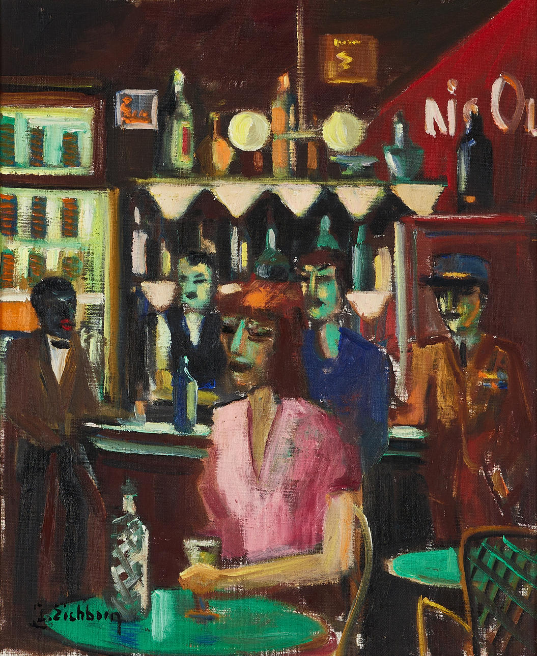 JACK EICHBORN (1906-1981). Bar interior, signed, oil on canvas.