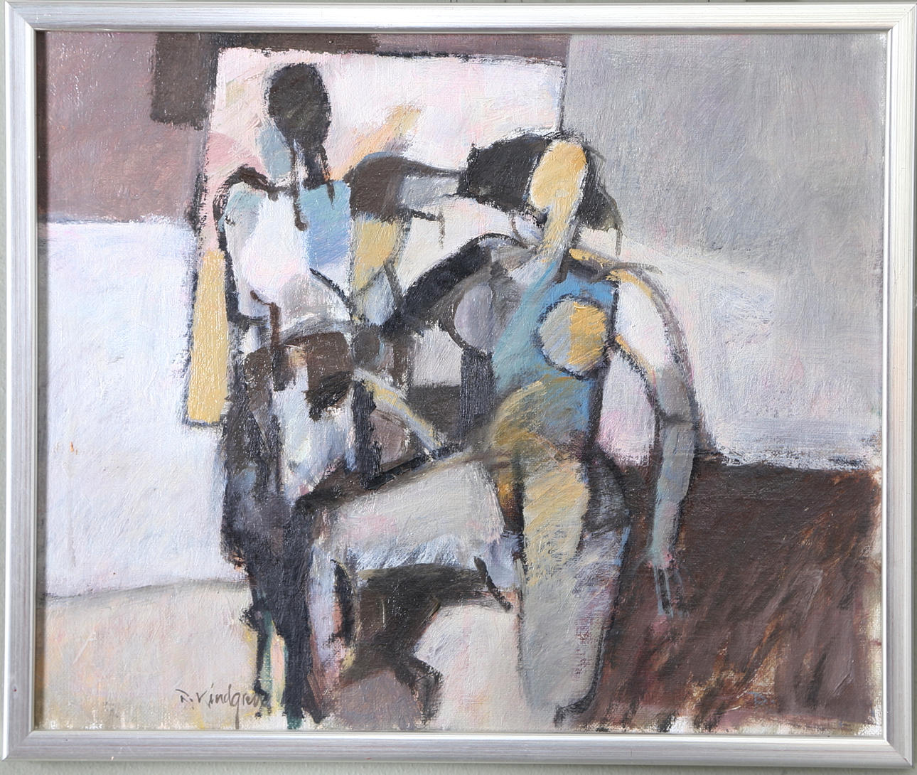 RUNE KINDGREN. Figurer, olja på pannå, signerad.