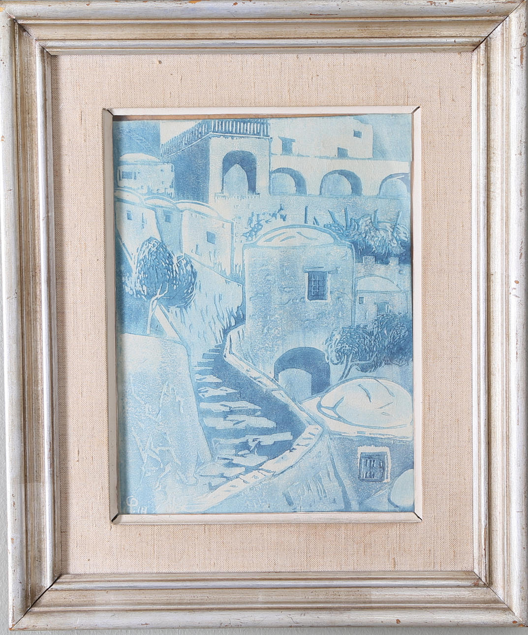 CARL PALME. Italienskt landskap, träsnitt, signerad.