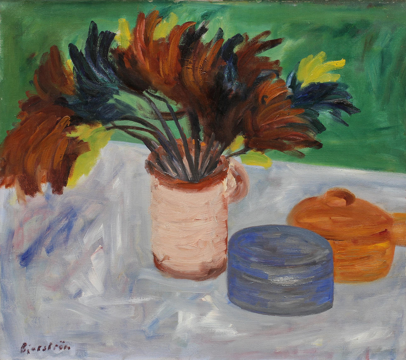 TOR BJURSTRÖM (1888-1966). Stilleben på bord. Olja på duk.