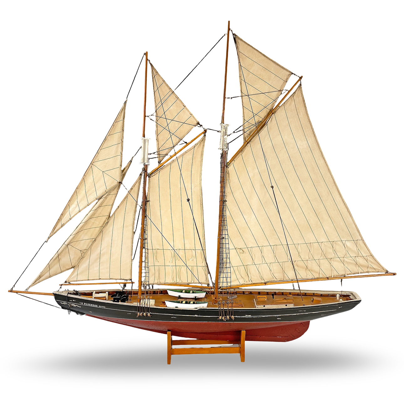MODELLSKEPP, segelbåt,"Bluenose" på stativ 1900-tal.