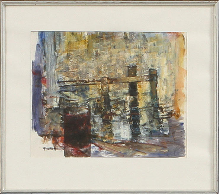 KJELL FALK. "Gammal brygga", blandteknik, signerad.