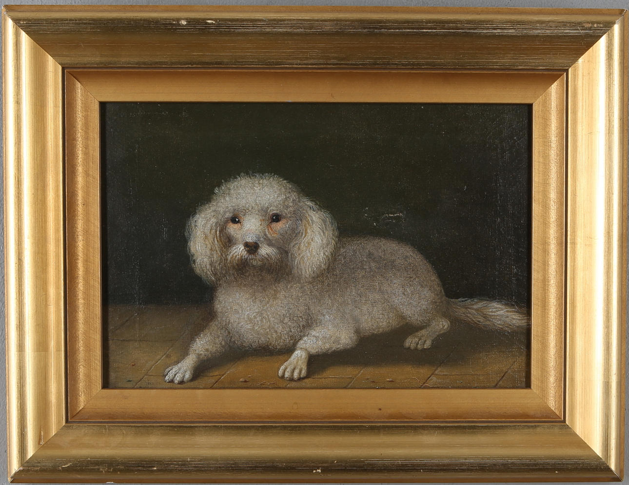 OIDENTIFIERAD KONSTNÄR. Olja på duk, pudel, osignerad, tidigt 1800-tal.