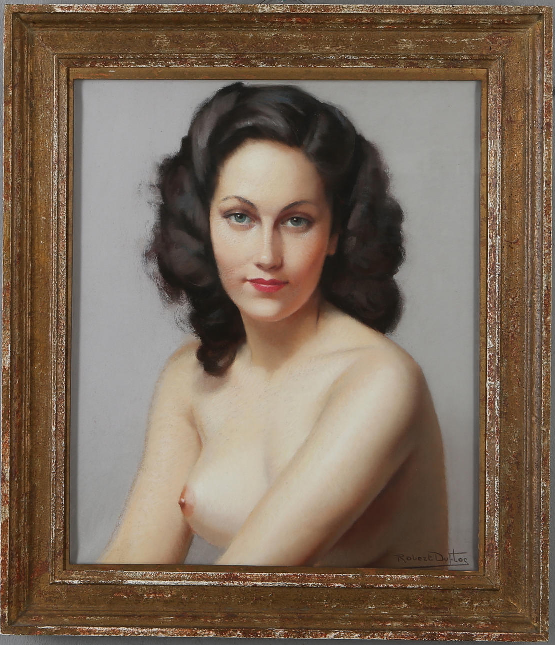 ROBERT DUFLOS. Blandteknik på papper, motiv med kvinna, signerad.