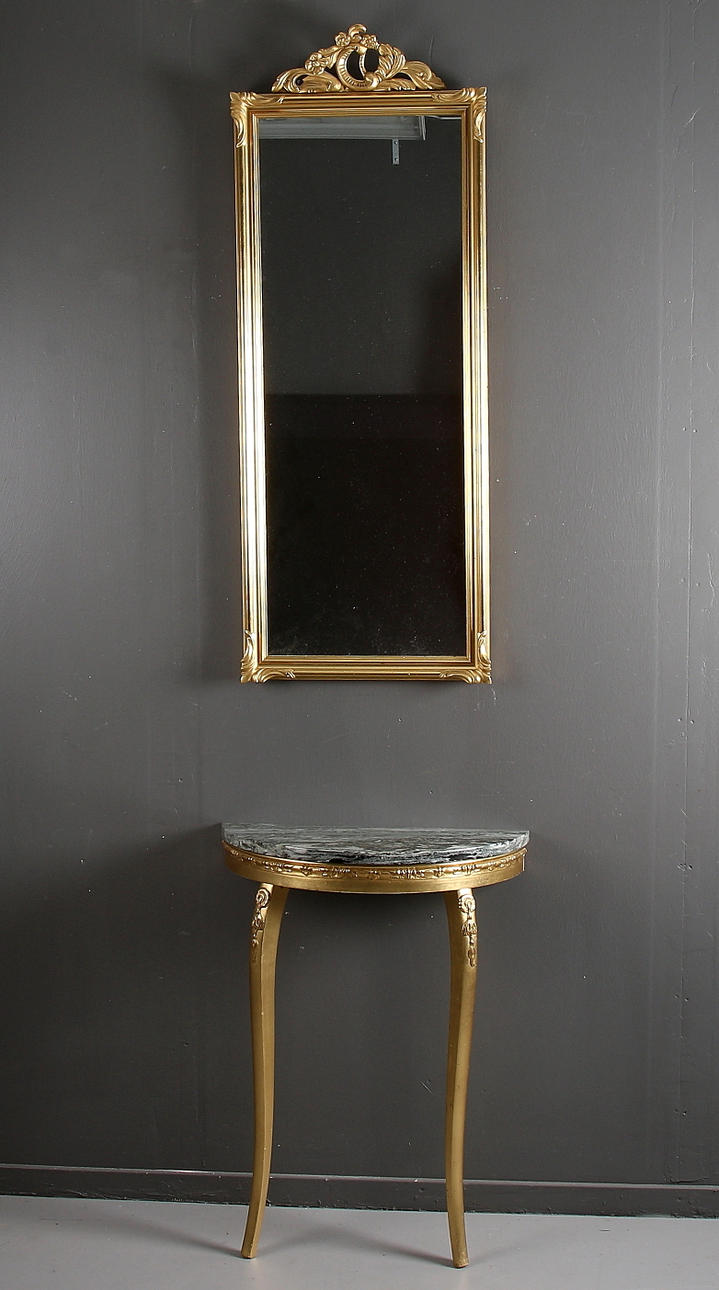 SPEGEL med TRYMÅBORD, rokokostil, Eden spegeln, 1900-talets mitt.