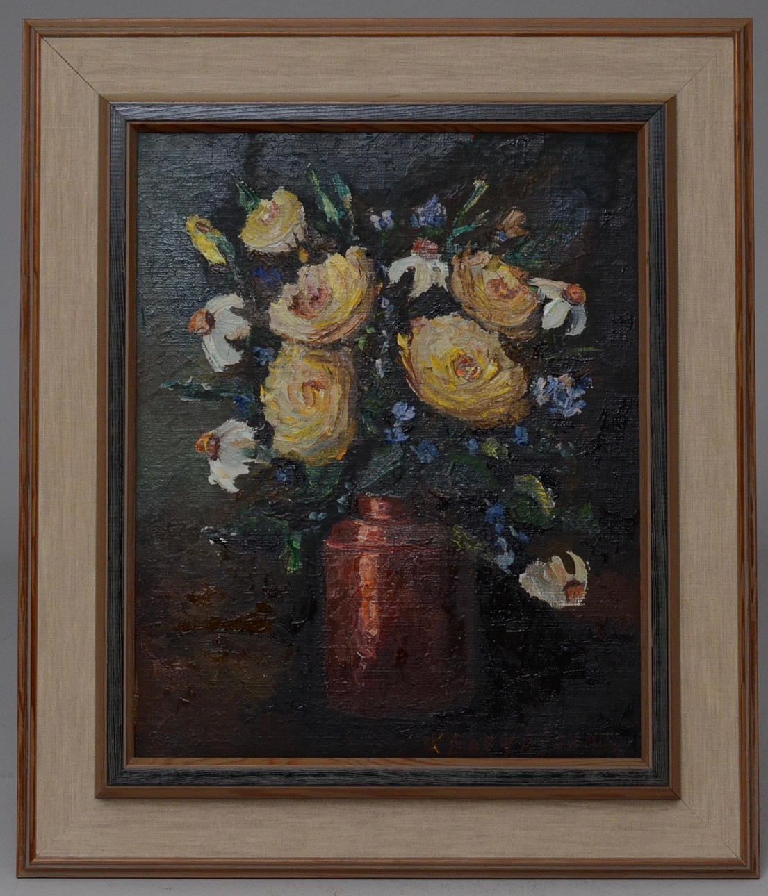 KARIN BORGSTRÖM. STILLEBEN MED BLOMMOR, olja på duk.