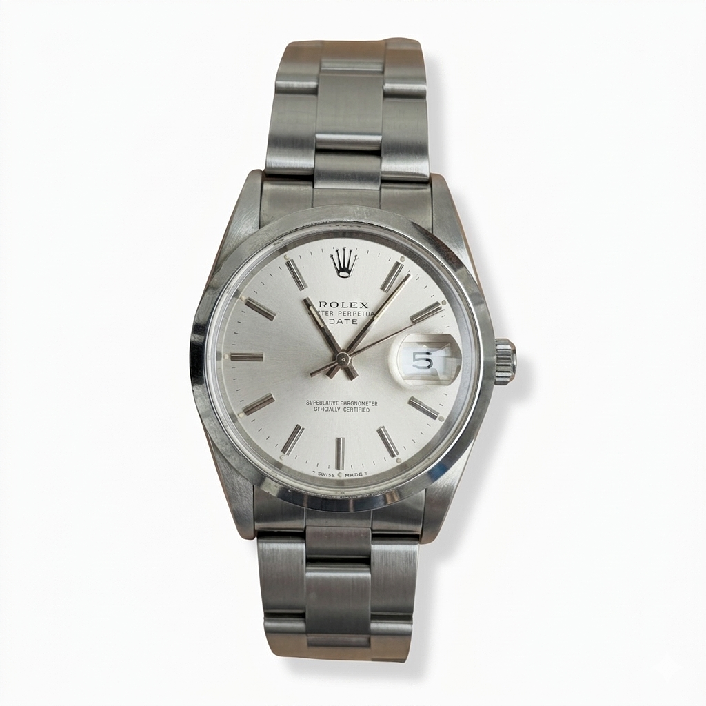 Rolex Oyster Perpetual Date. Silver-coloured dial.