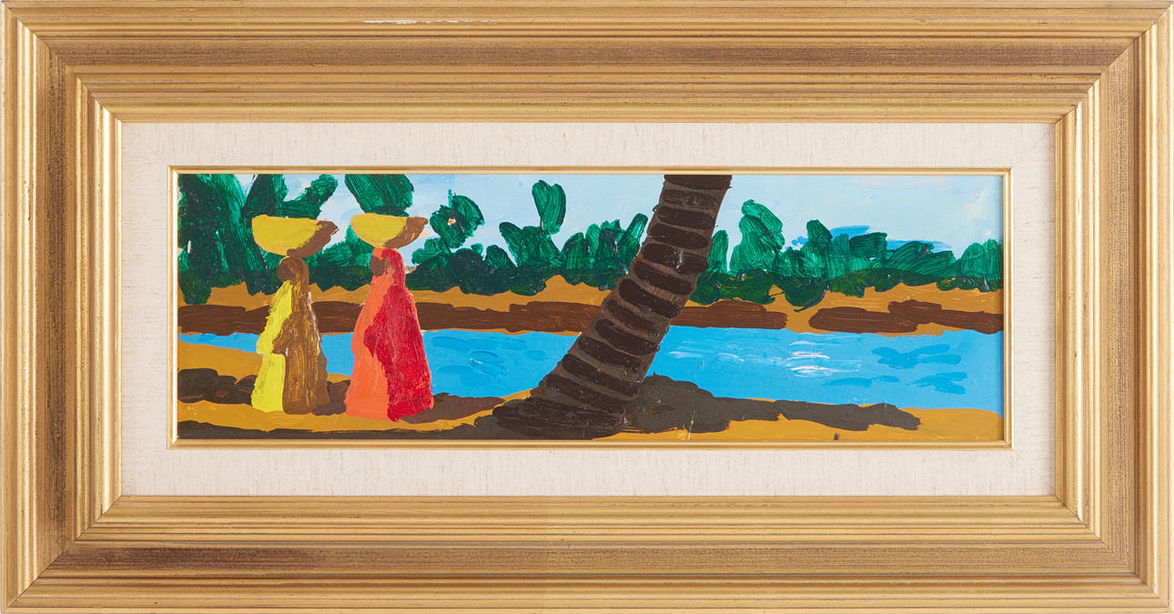 ATTRIBUTED TO LARS NORRMAN. Female figures by a watercourse, oil