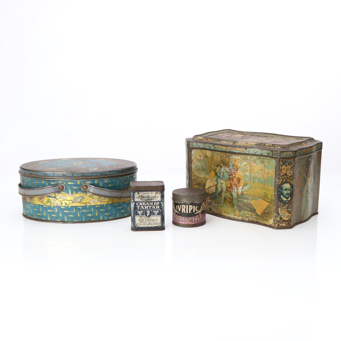 TINS, FOUR. Tin. 19th/20th century.