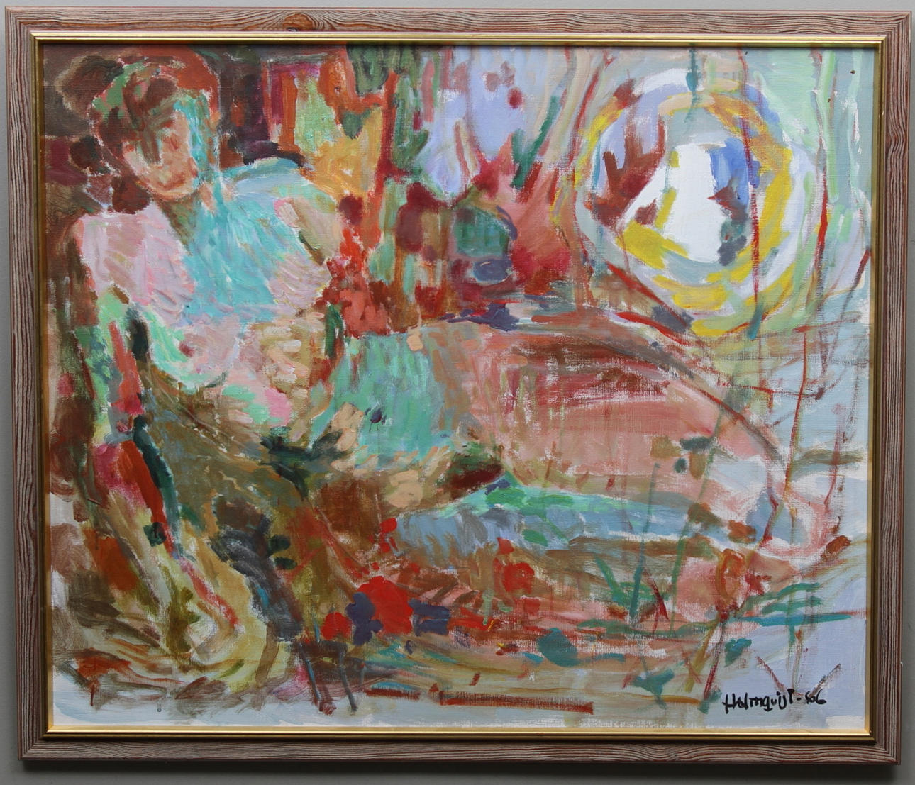 HOLMQVIST. "Solbad i skogen". Olja på duk. Signerad Holmqvist och daterad -66.