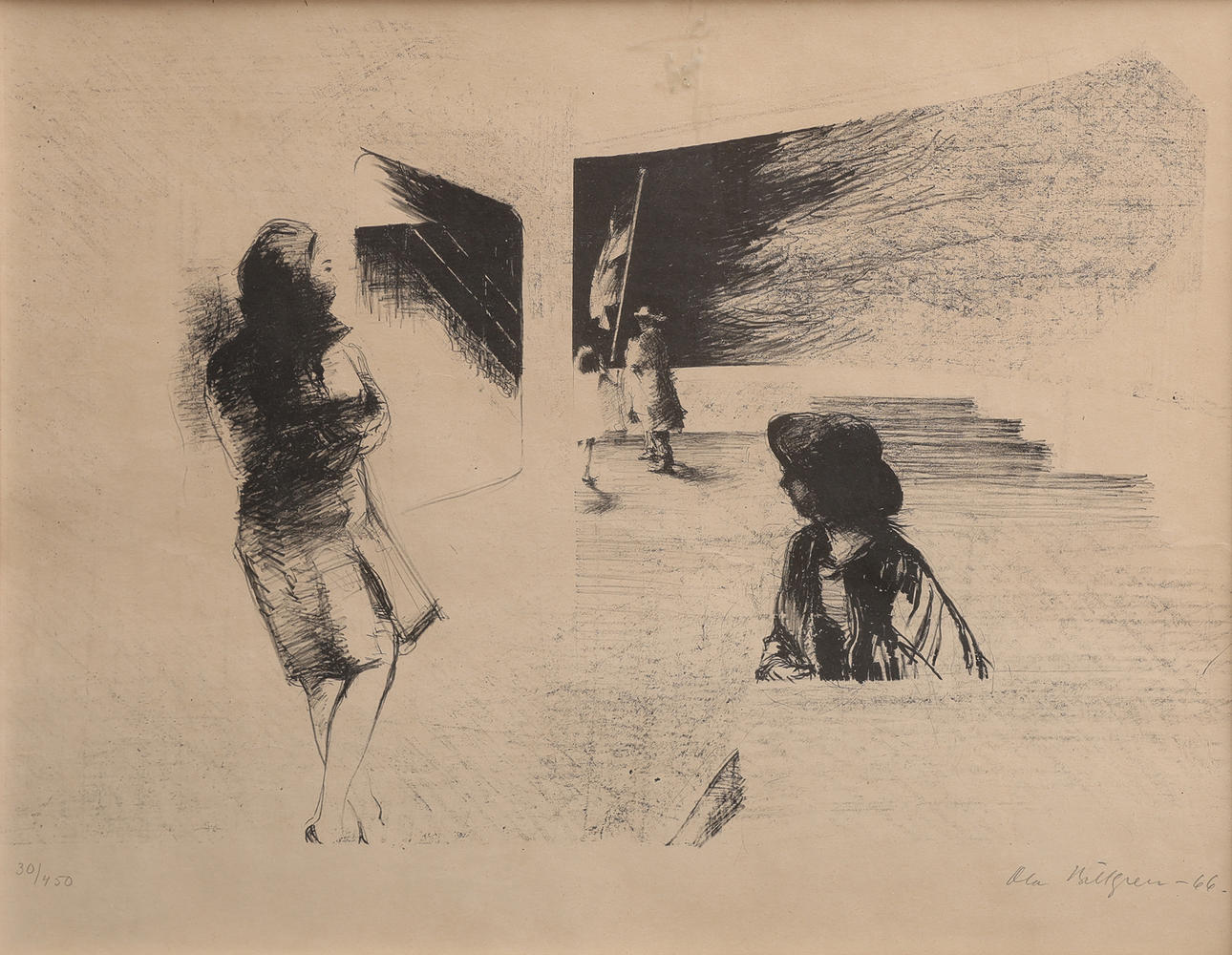 OLA BILLGREN. LITHOGRAPH, "DÄCKSPLATS", SIGNED, NUMBERED 30/450 AND DATED 1966.