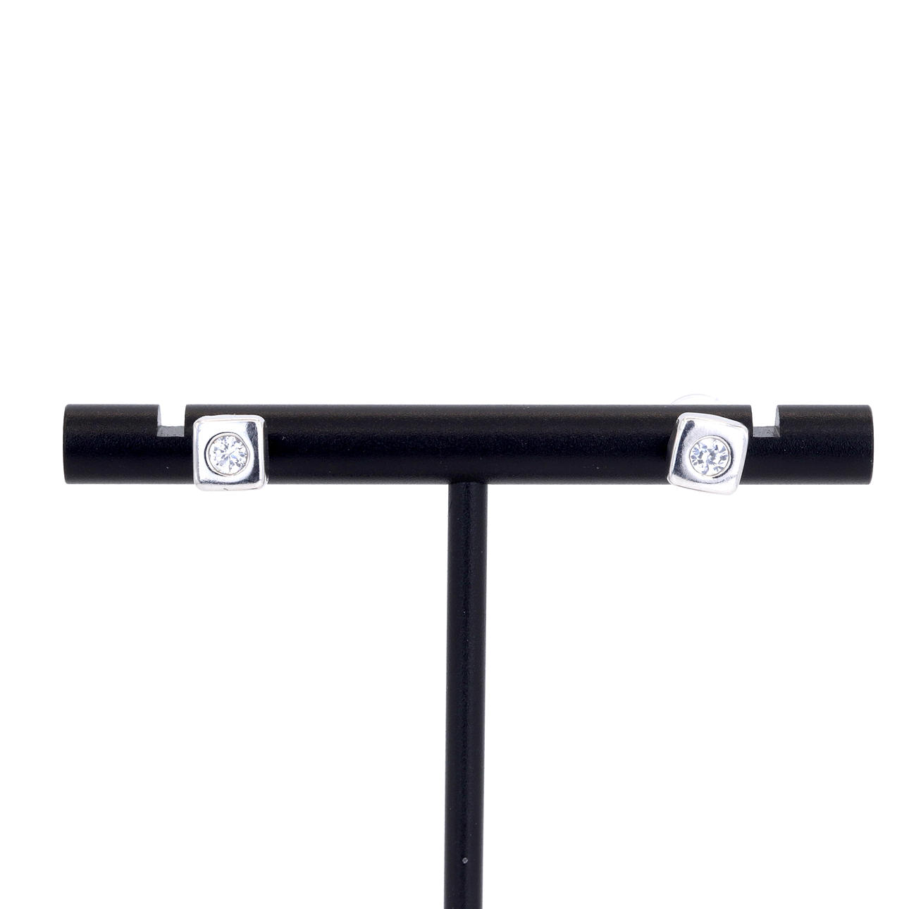 9CT WHITE GOLD DIAMOND EARRINGS.