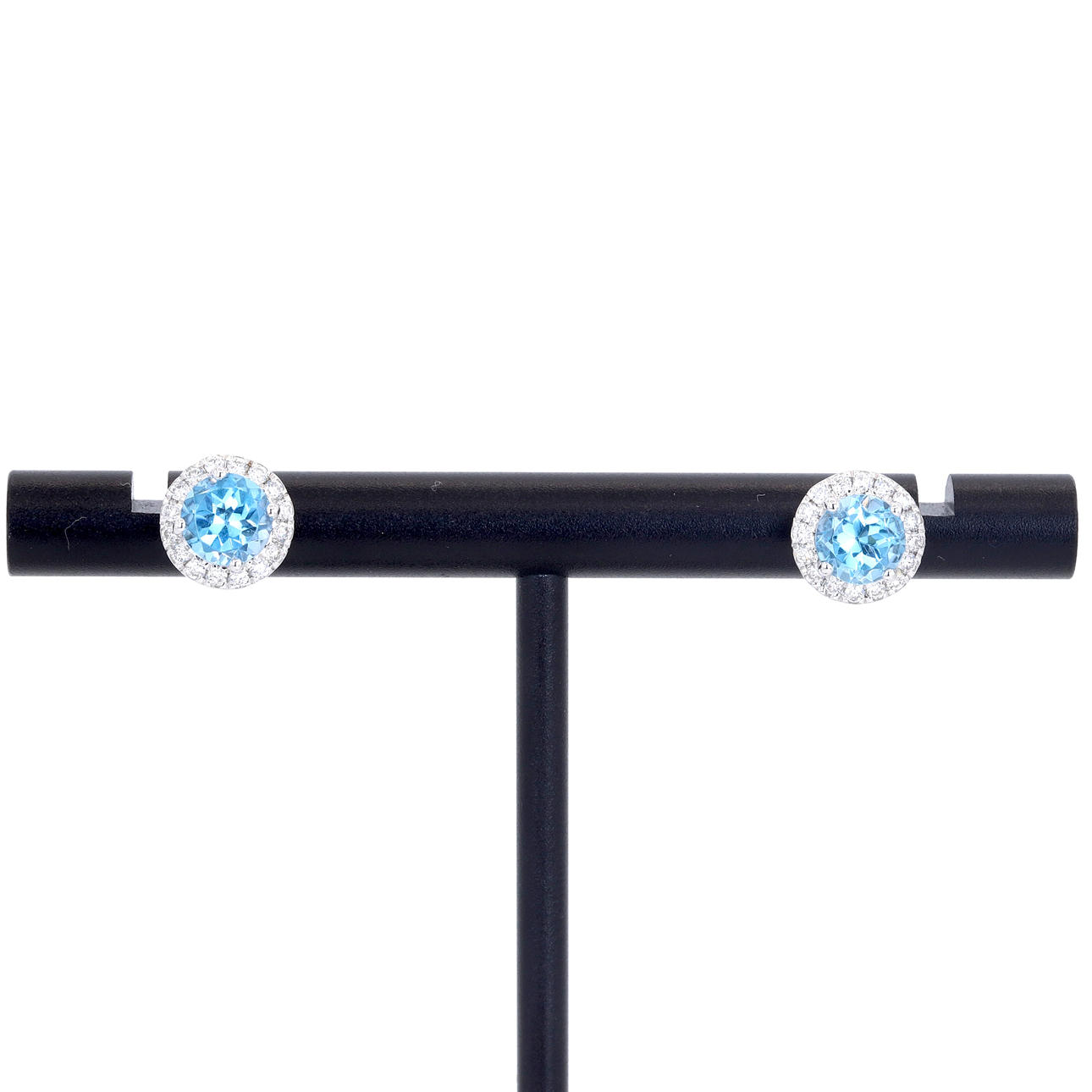 9CT TOPAZ AND DIAMOND CLUSTER EARRINGS.