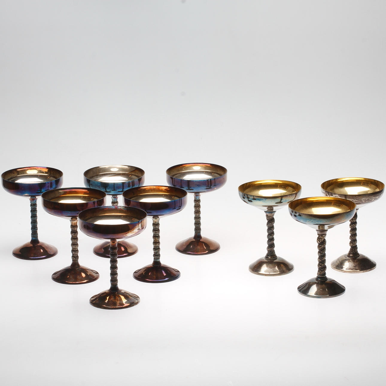 DESSERTSKÅLAR, 6+3 st, vitmetall, 1900-tal.