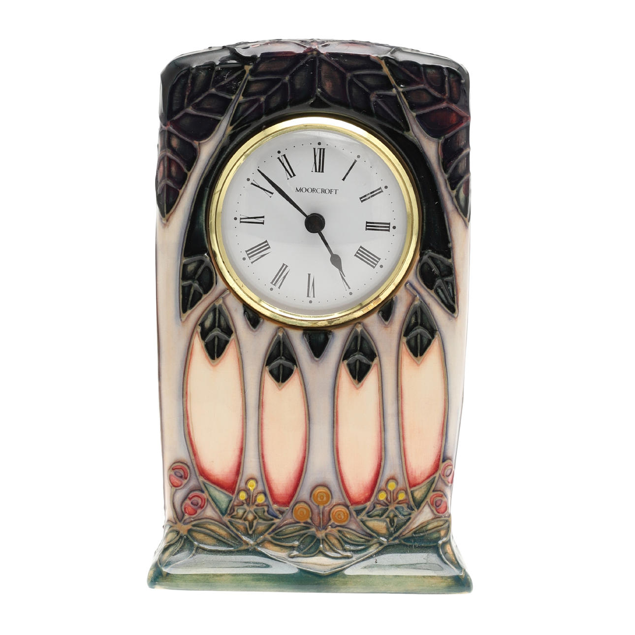 A MOORCROFT MANTEL CLOCK - CLUNY.