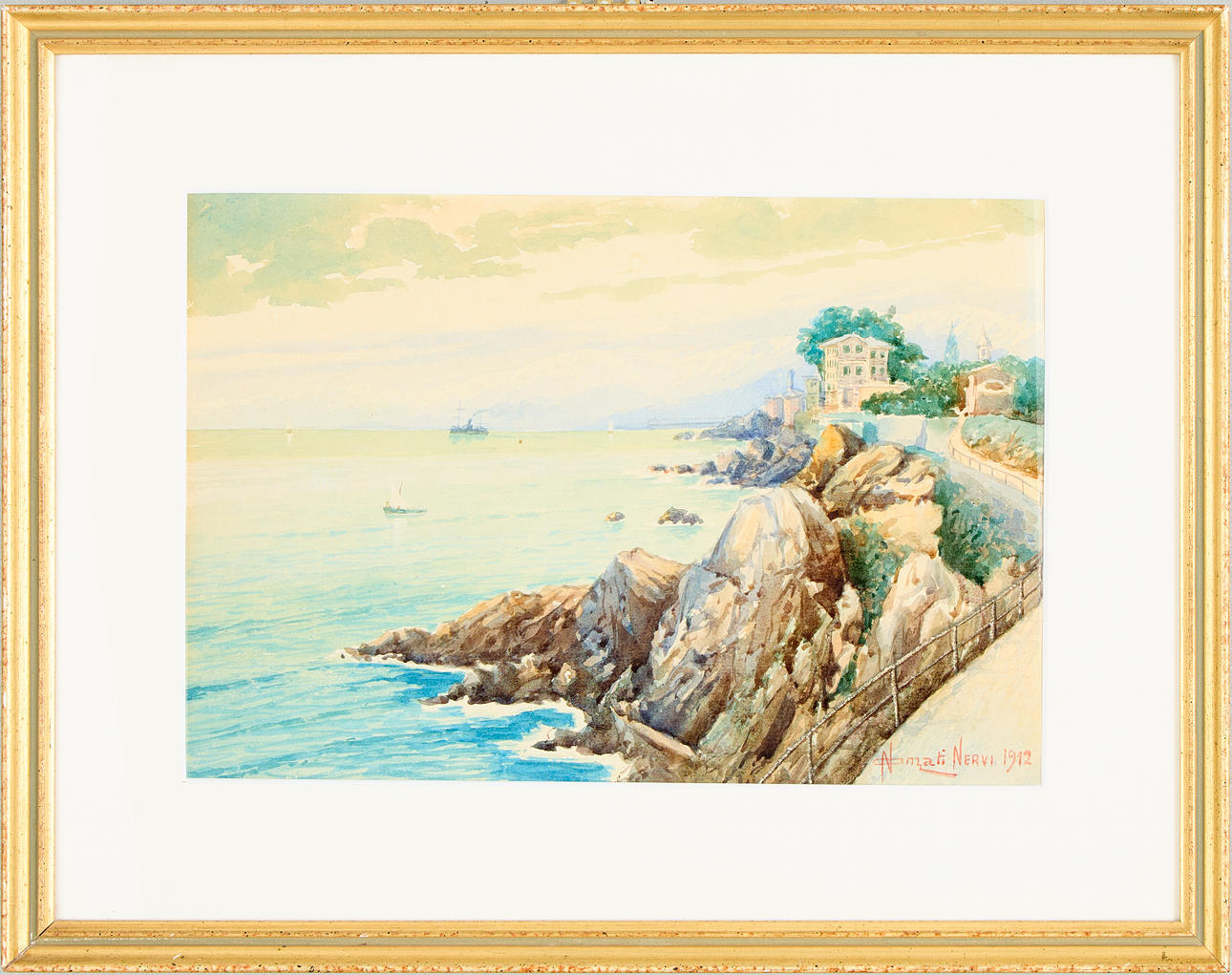 OIDENTIFIERAD KONSTNÄR. Coastal view from Nervi Italy.