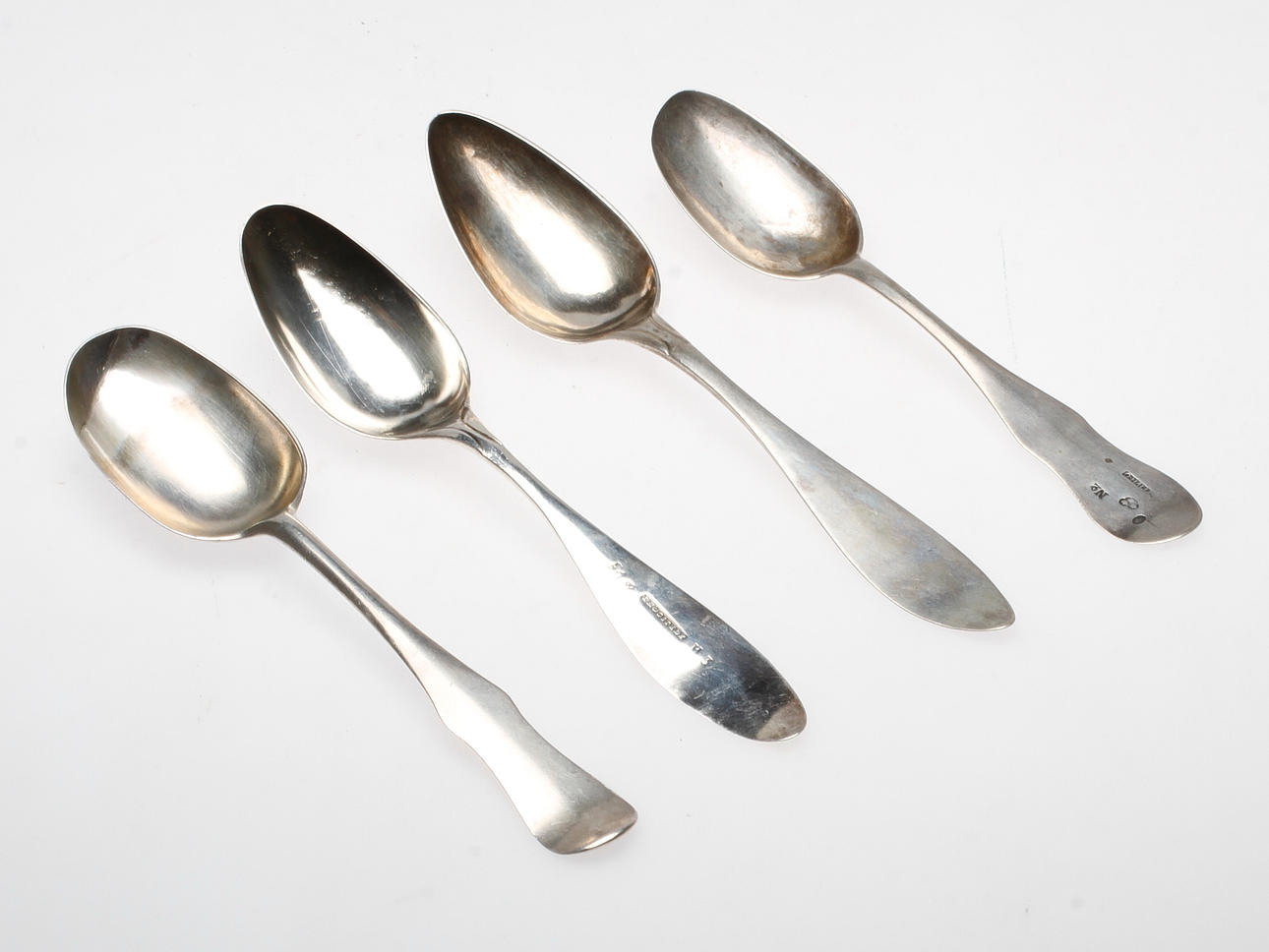 SKEDAR, 4 st, silver, 1700-1800-tal, bl.a. Lars Boye, Stockholm, vikt ca 284 gram.