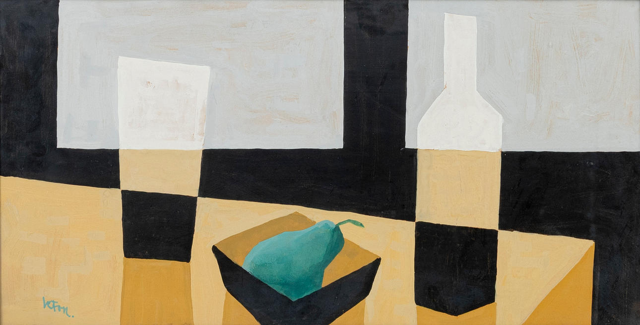 INGVAR LÉTON (1926-). Still life with bottle and pear, gouache, signed ...