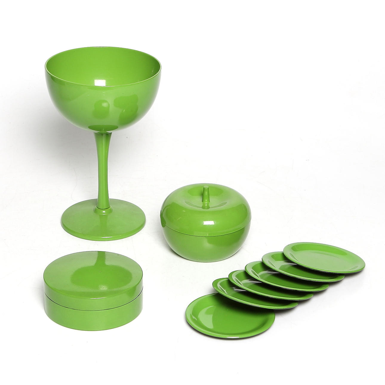 SKÅL, LOCKSKÅL och COASTERS, melamin, Laurids Lönborg, Danmark, 1970-tal.