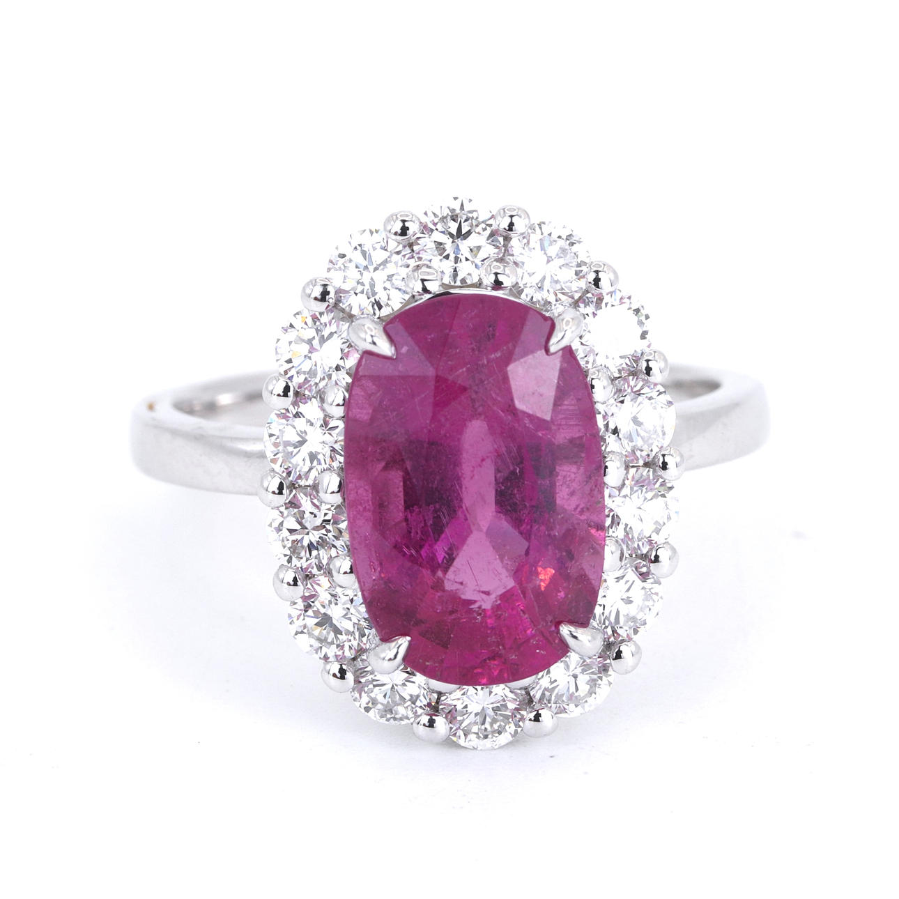 9CT TOURMALINE AND DIAMOND RING.