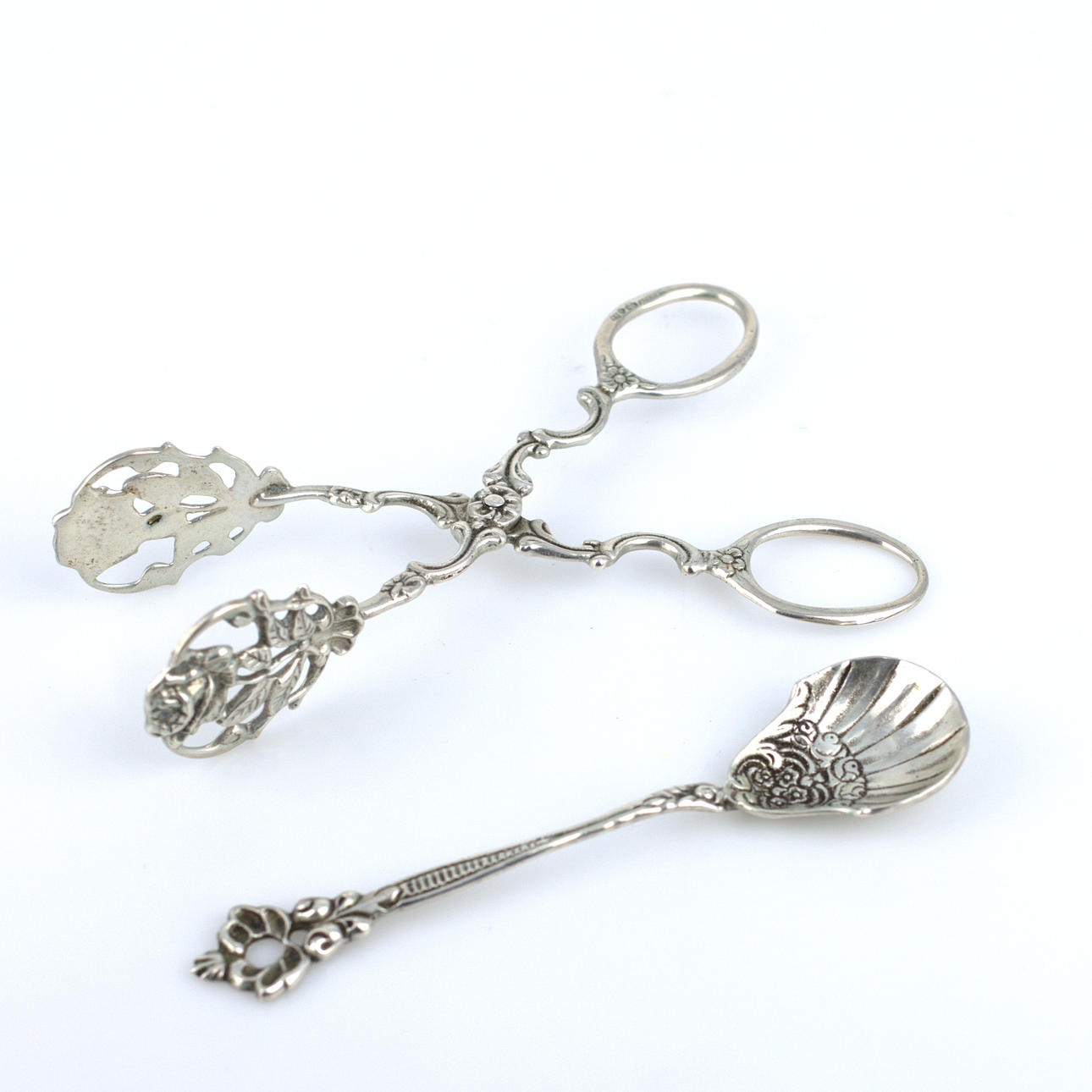 SOCKERTÅNG och SKED, silver, GEWE, 1950-tal.