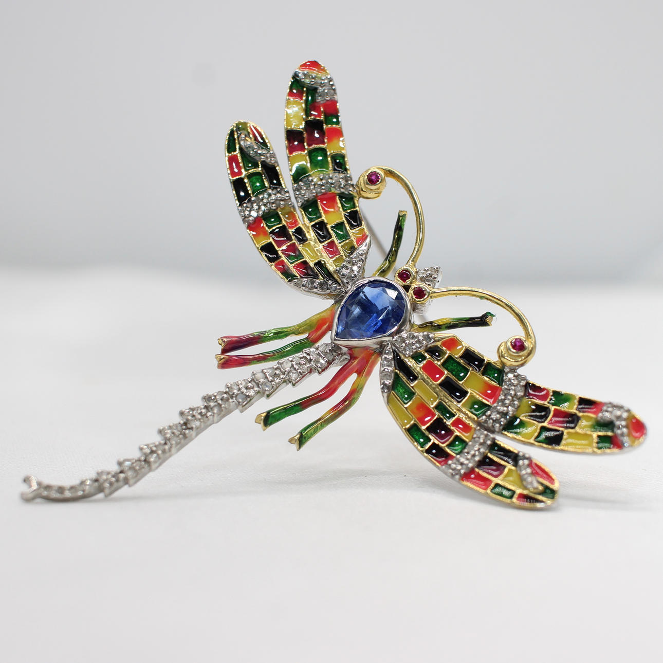KYANITE, DIAMOND & ENAMEL DRAGONFLY.
