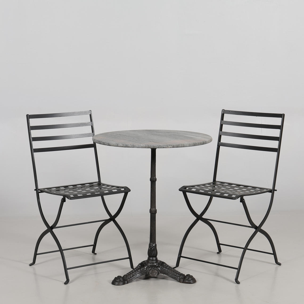 CAFÉMÖBLER, 3 delar, metall/sten.