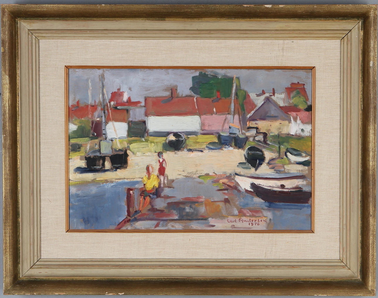 CARL ANDERSSON. "Badbryggan", olja på pannå, signerad och daterad -50.