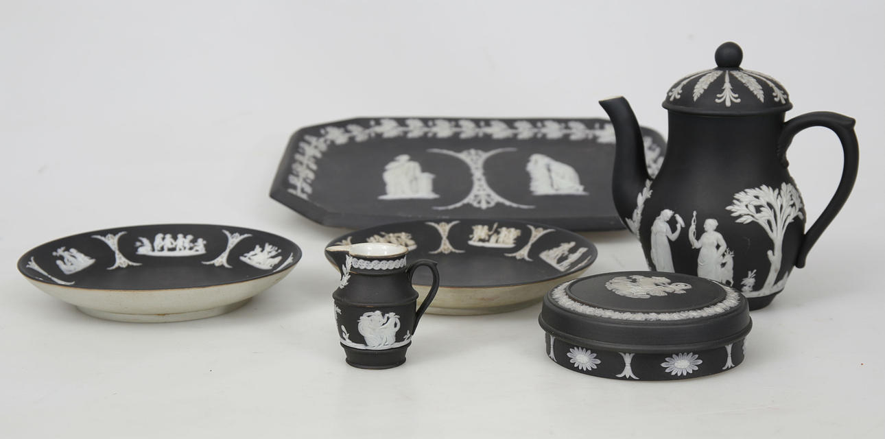 SERVISDELAR, porslin, Black Jasper, 6 stycken, Wedgwood, 1900-tal.
