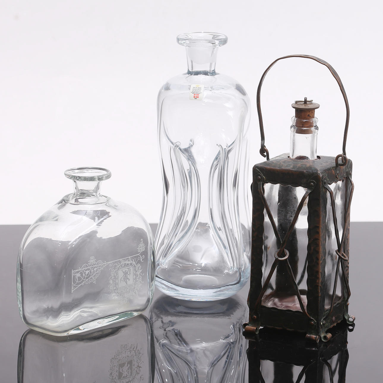 FLASKOR 3 st, glas, bla Holmegaard.
