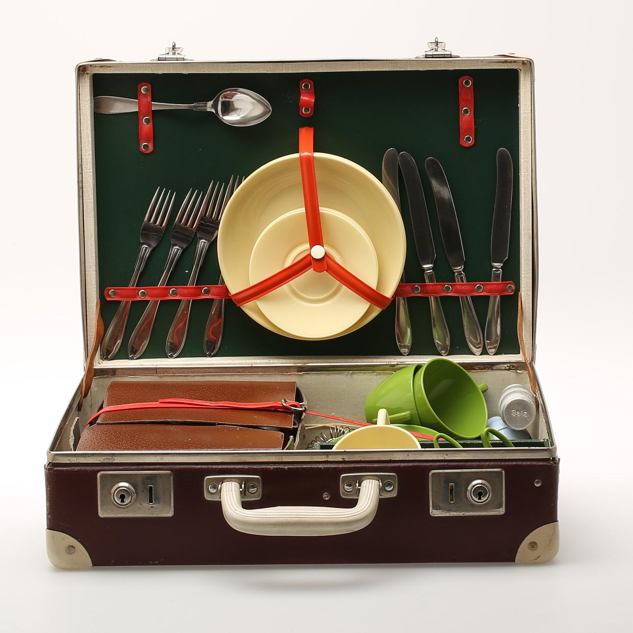 PICKNICKSET i väska, plast, 1960-tal.