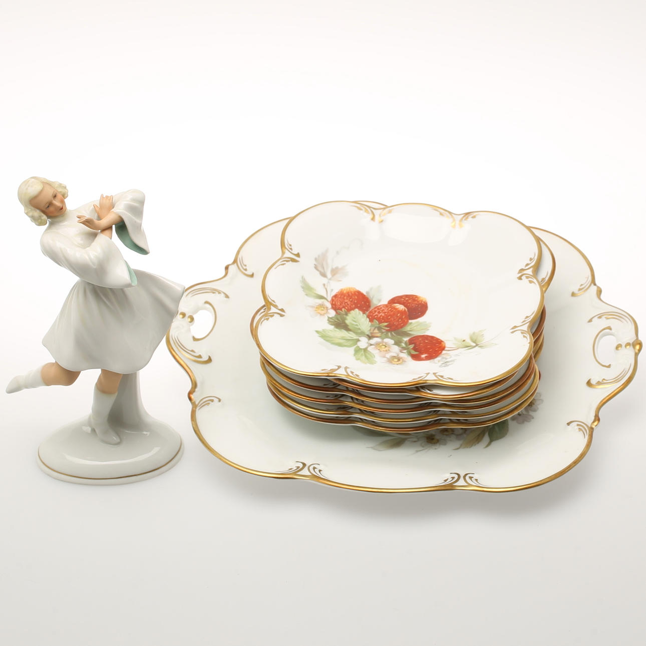 FRUKTSERVIS, 7 delar, Hackefors. FIGURIN, Schaubach.