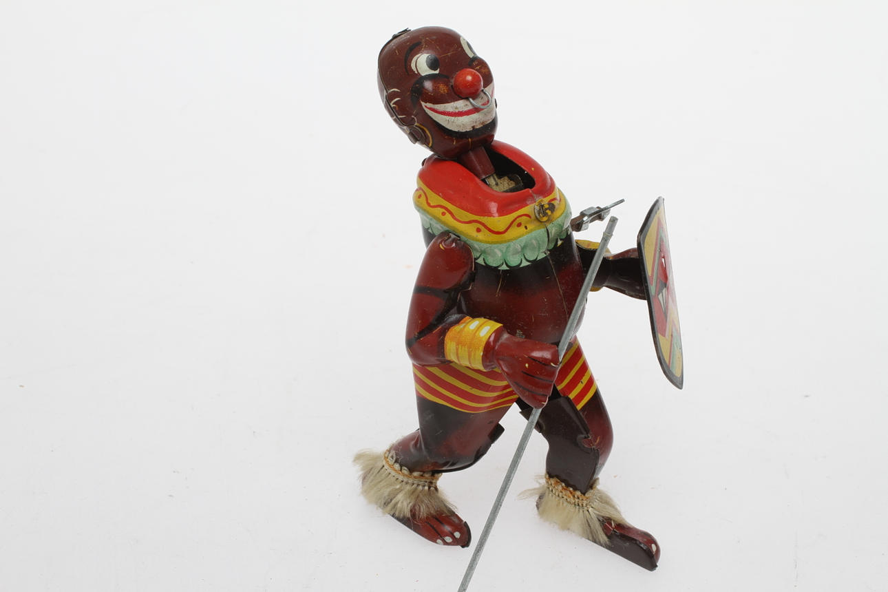 PLÅTFIGUR "Dansande krigare" Japan, urverk.