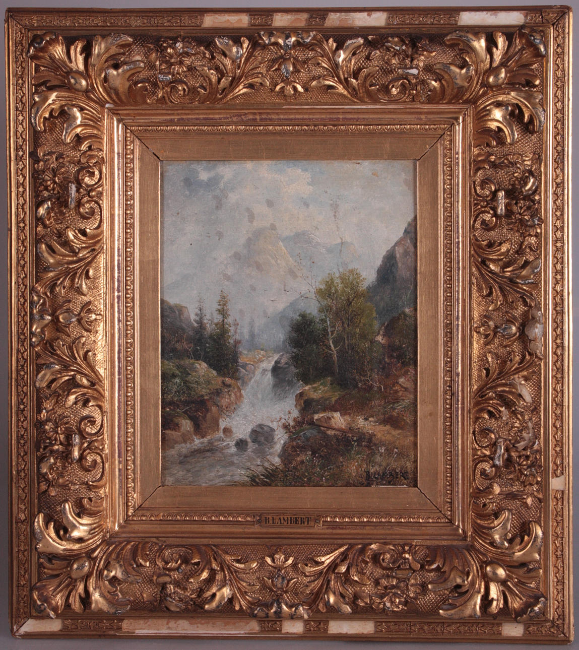OIDENTIFIERAD KONSTNÄR. olja på duk, landskap, signerad B LAMBERT.