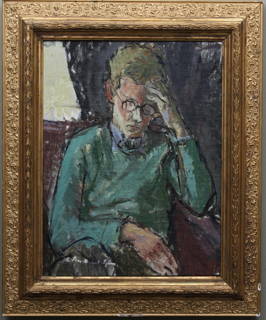 PÄR THORELL. Porträtt av man. Olja på duk. Signerad a tergo Thorell.