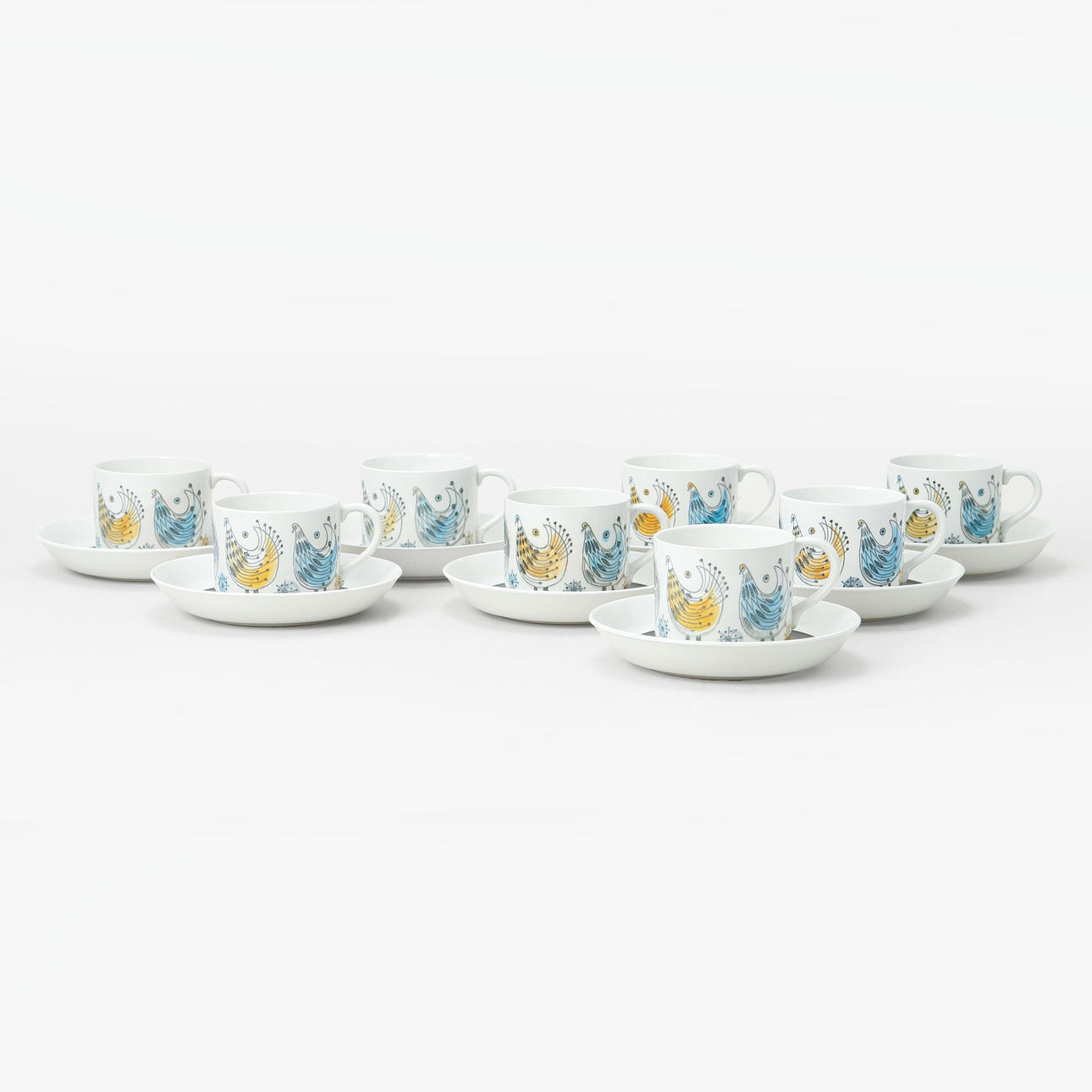 COFFEE CUPS with SAUCERS, 8 pcs, "Fenix", earthenware, Rörstrand.