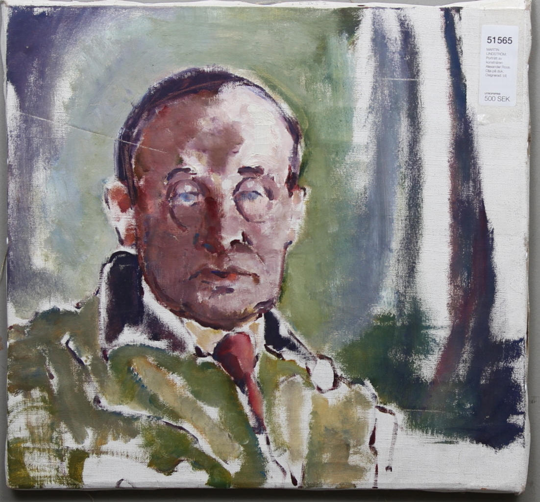MARTIN LINDSTRÖM. Porträtt av konstnären Alexander Roos. Olja på duk. Osignerad.