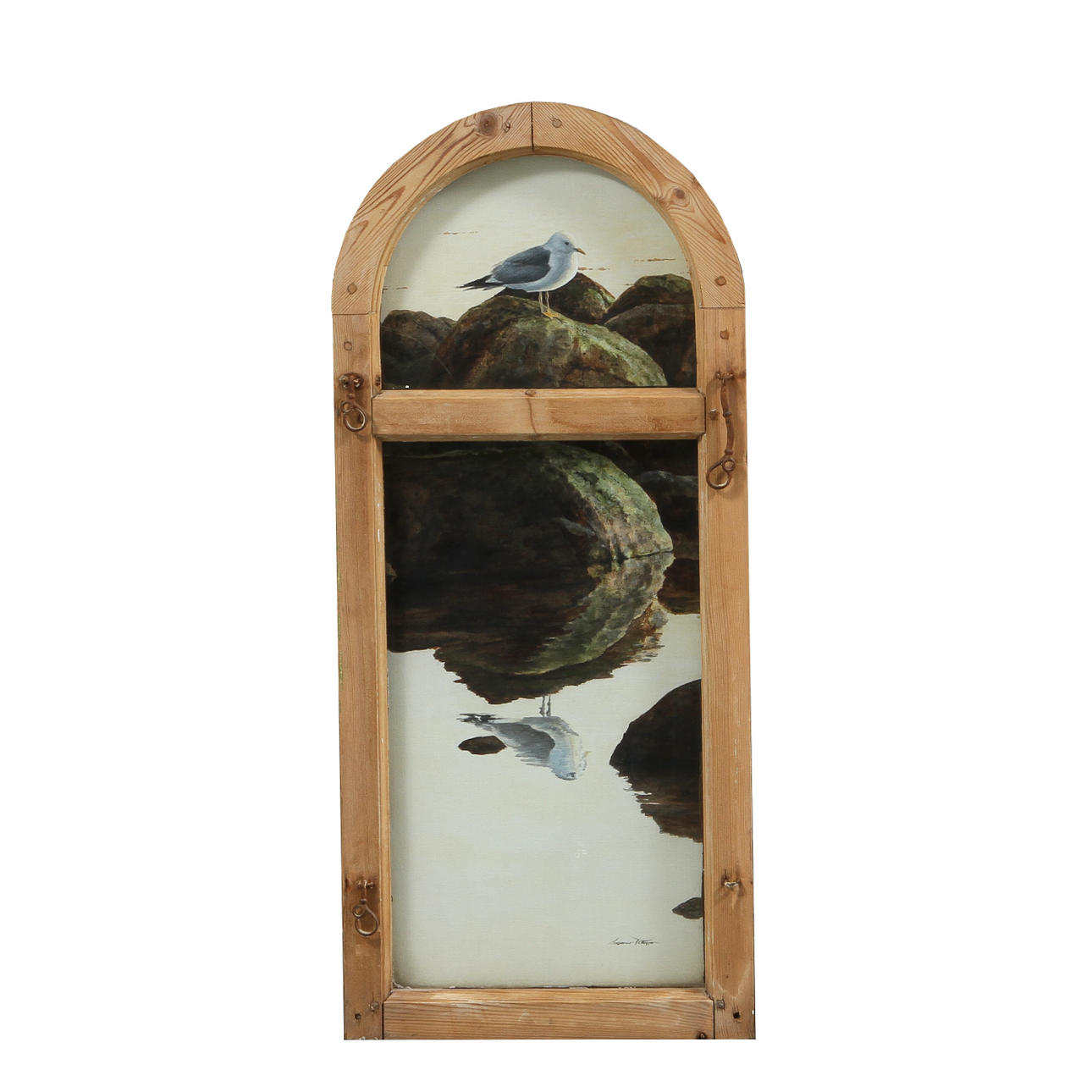 GUNNAR PETTERSSON. Mås på klippa. Olja på duk monterad i fönsterram, signerad.