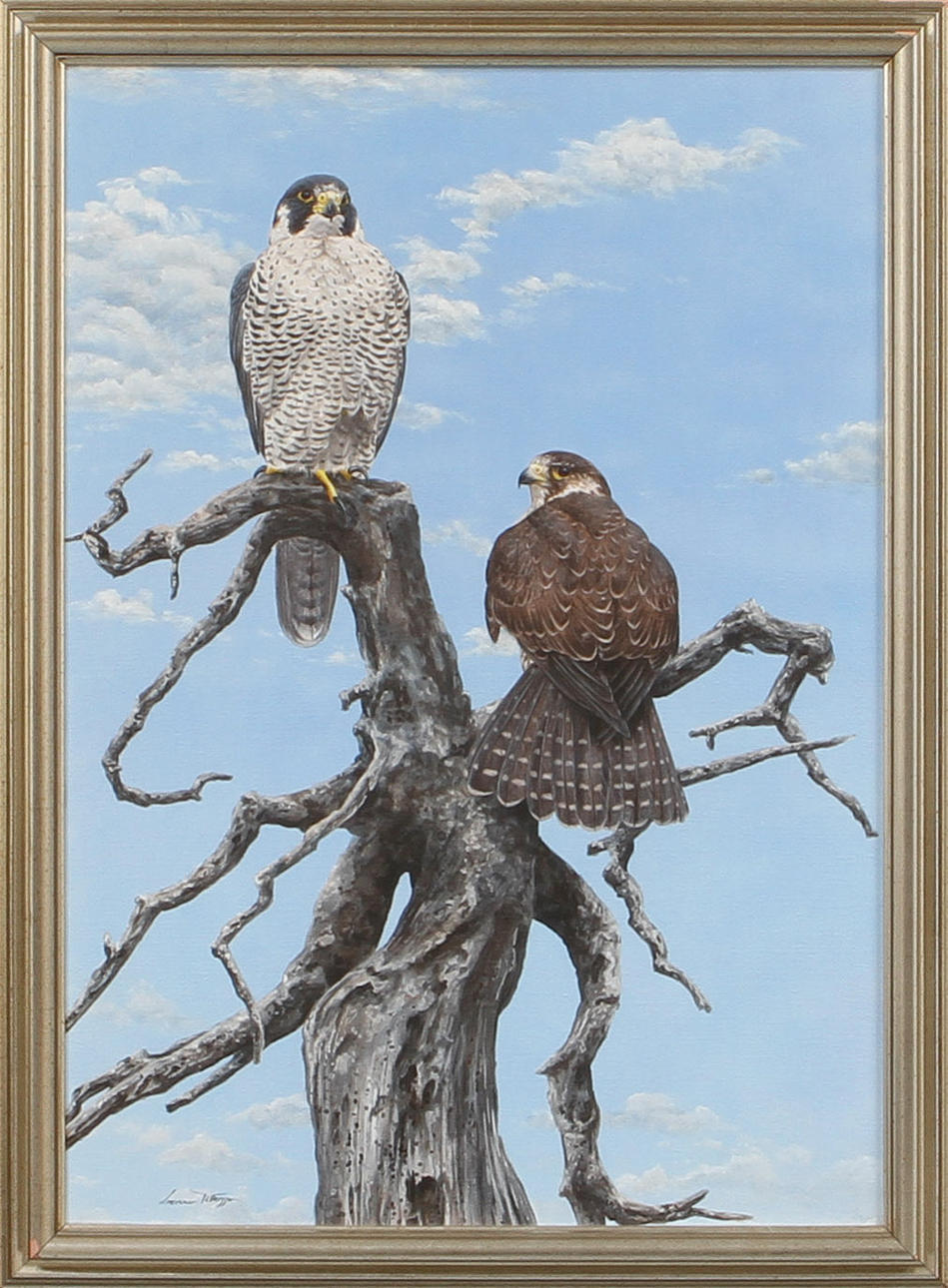 GUNNAR PETTERSSON. Pilgrimsfalkar i träd. Olja på duk, signerad.