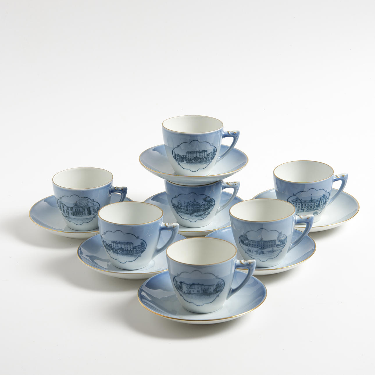 KAFFESERVISDELAR, 14 delar, "Svenska Slott", Bing & Gröndahl.