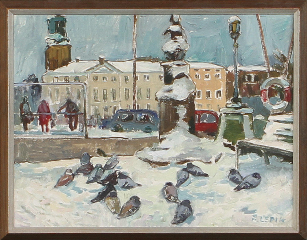 HUGO LEPIK. Vintermotiv, olja på duk, signerad.