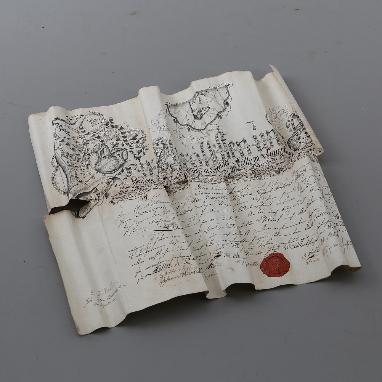 HANDSKRIFT, kontrakt/tillstånd, skrivet på tyska, utfärdat i Mölln, år 1800.