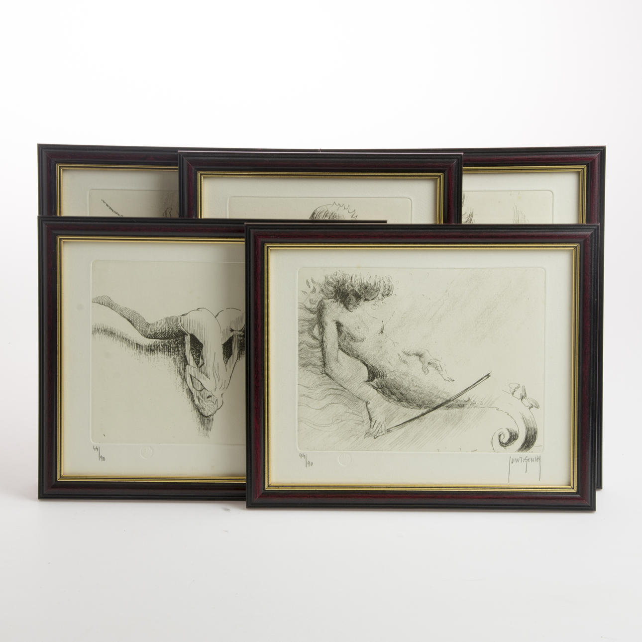 SAINT GENIET. Kvinnokompositioner, 5 stycken, etsningar, signerade.