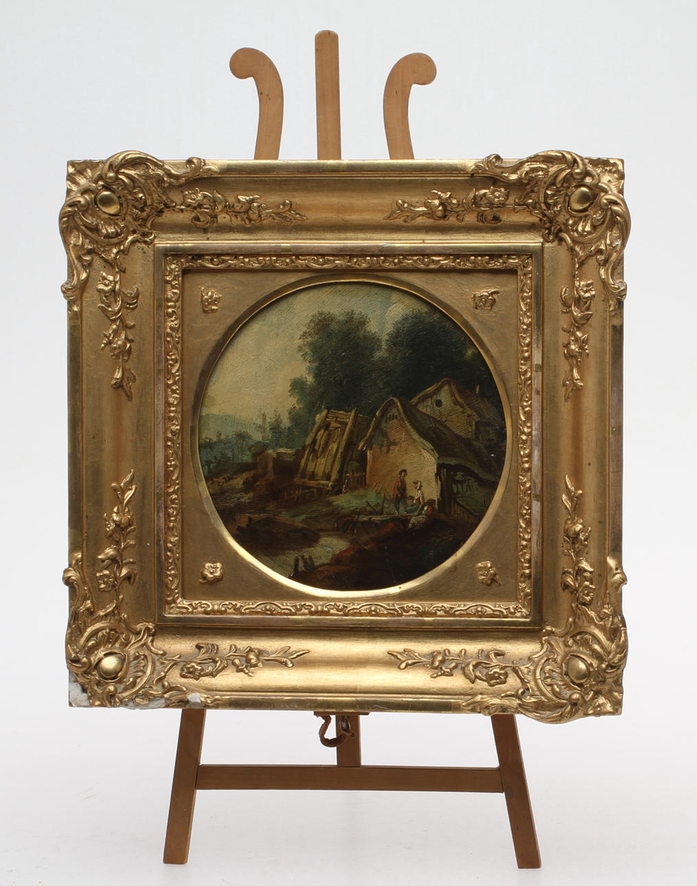 ELIAS MARTIN. HANS ART. Landskap med hus och figurer, olja på pannå, osignerad.