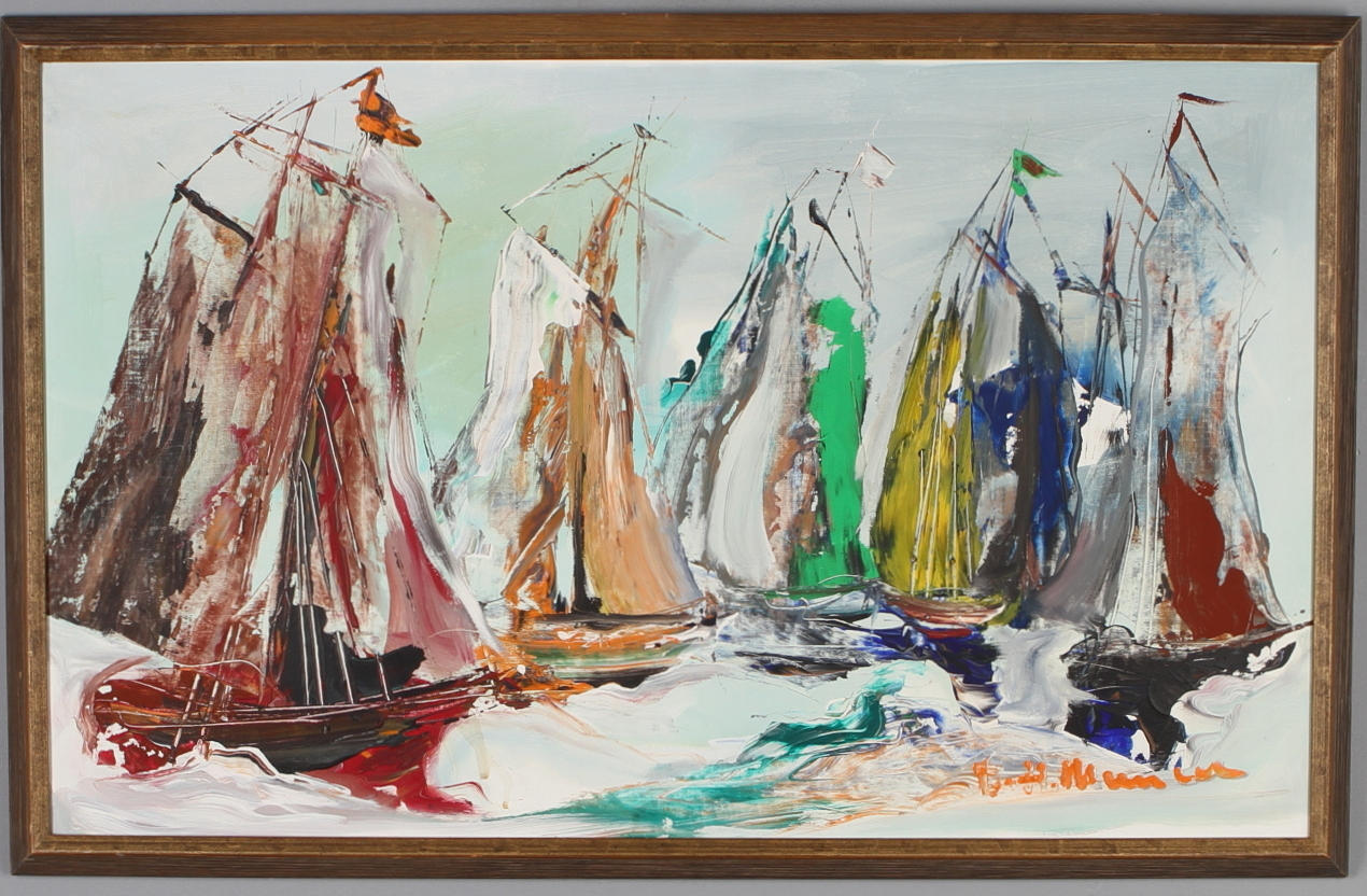 HELMUTH MANTEL. Båtar, olja på duk, signerad.