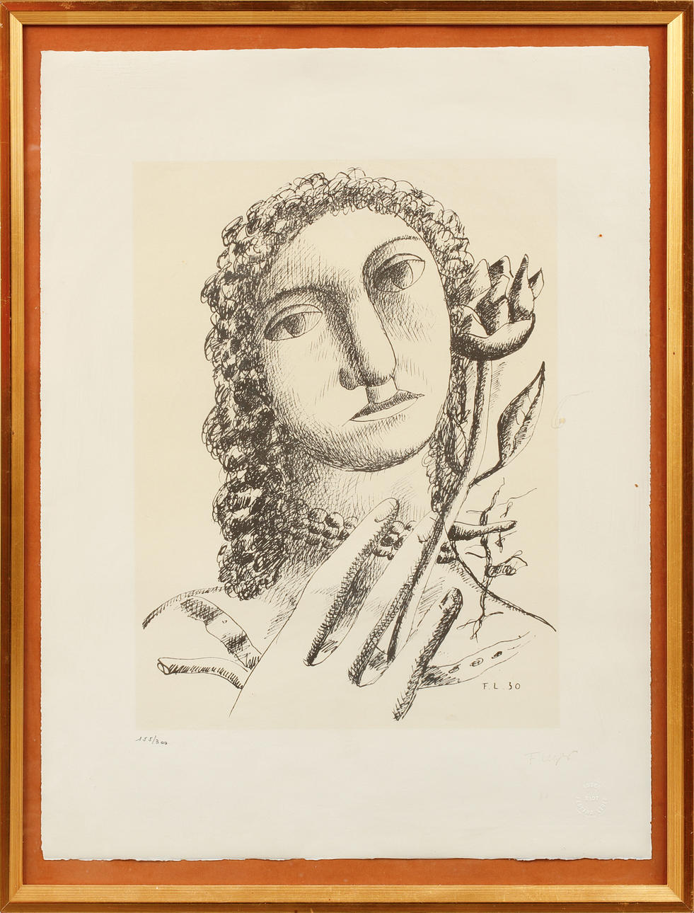 FERNAND LEGER. Portrait, lithograph, stamp-signed, numbered 155/300.