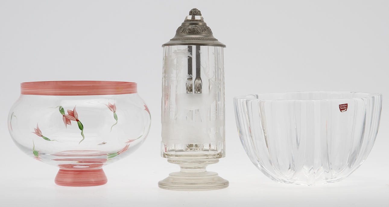 GLASFÖREMÅL, 3 st, Orrefors, Kosta Boda samt stop.