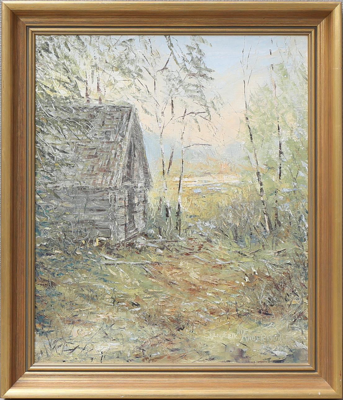 JAN-ERIK ANDERSSON. Landskap med bod. Olja på duk, signerad.